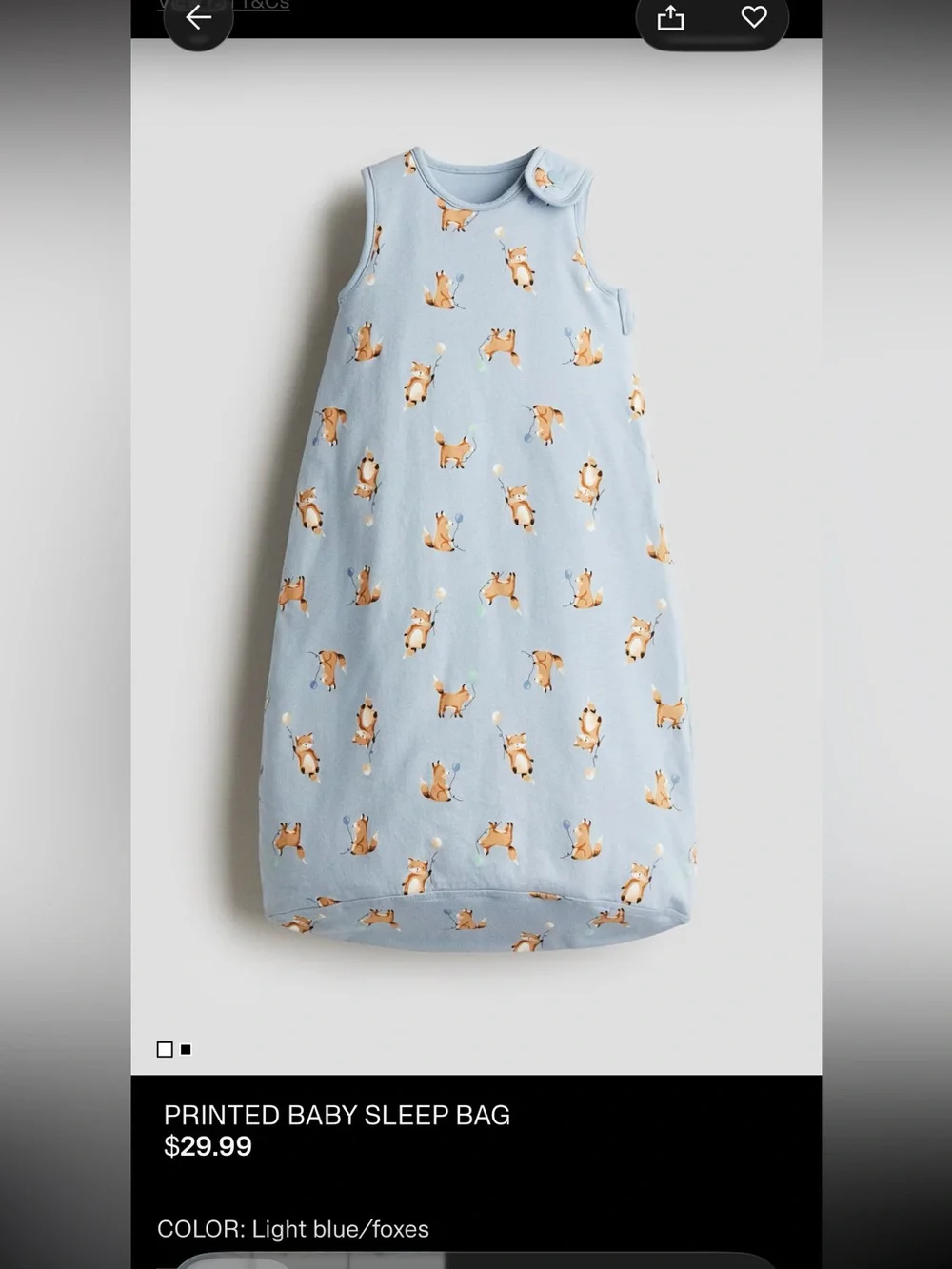 H&M Light Blue Sleep Sack with Fox Print